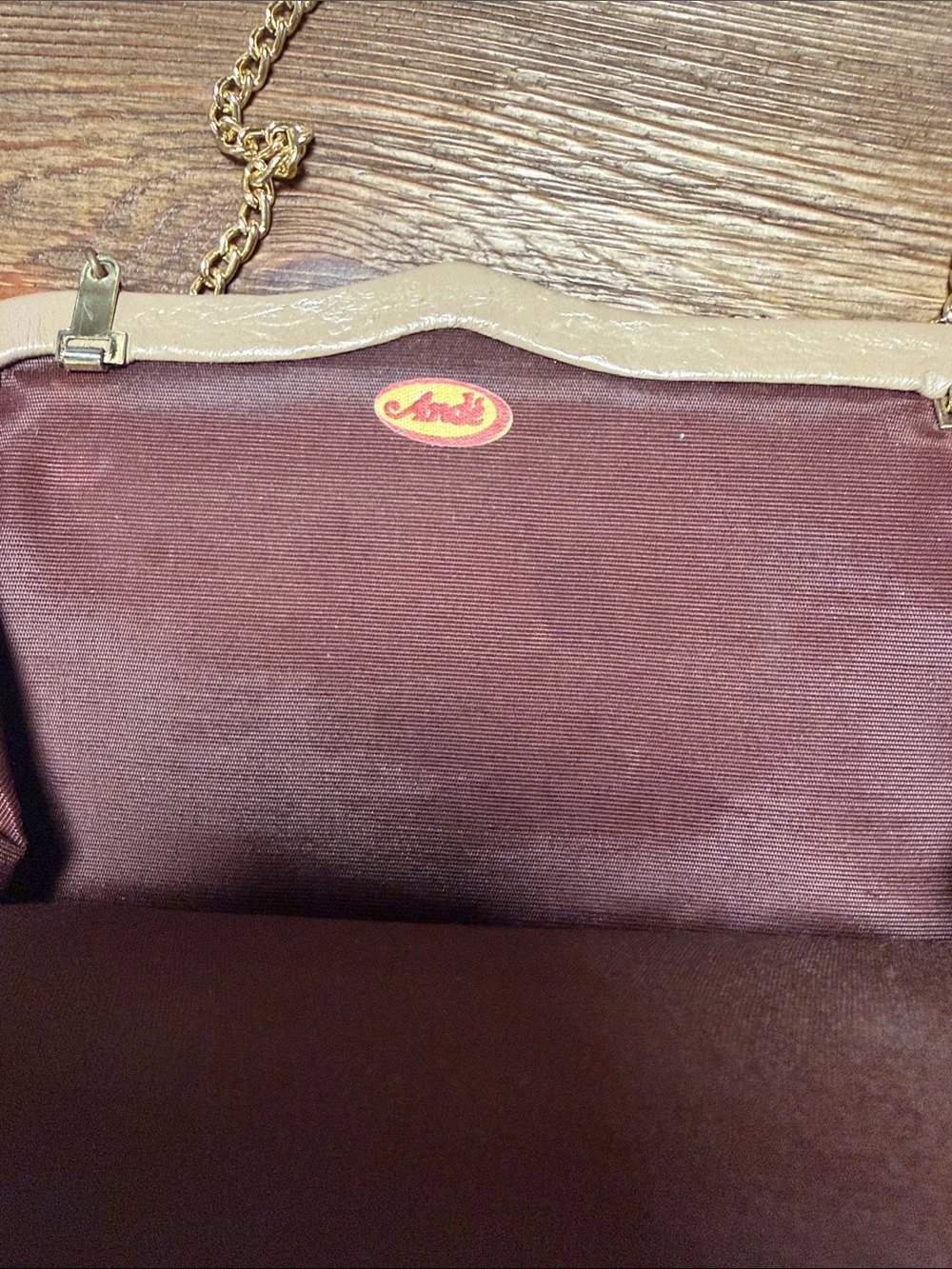 Vintage Beige Leather Chain-Handle Clutch - Women's Evening Wristlet